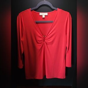 MICHAEL Michael Kors Red V-Neck Ruched Women's Top